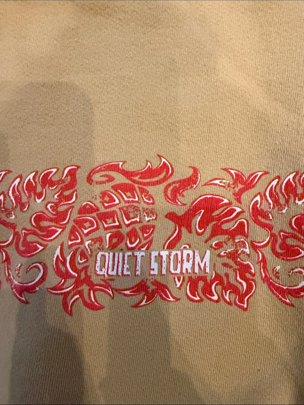 Quiet Storm Men's Cream Crewneck Sweatshirt with Pink Chest Graphic